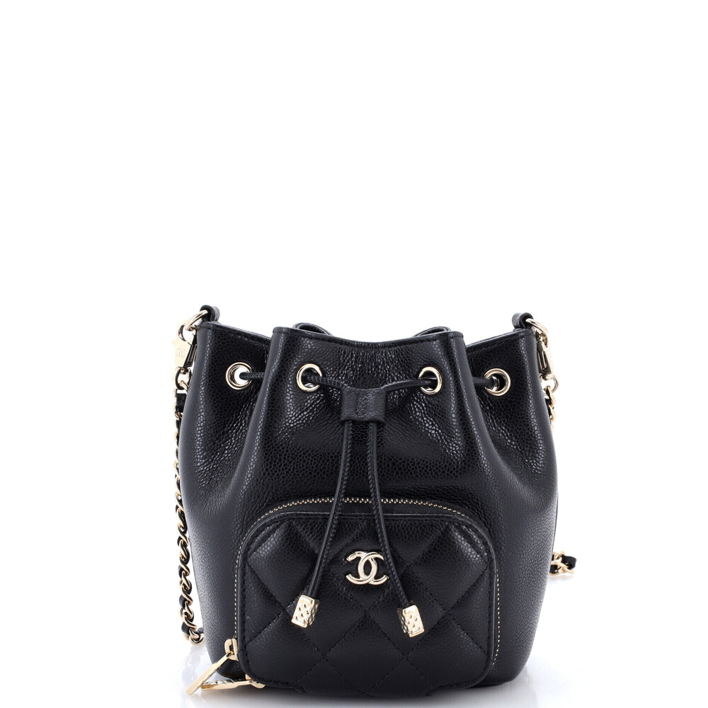 Chanel Mini Business Affinity Top Handle Drawstring Bucket Bag Quilted Caviar
